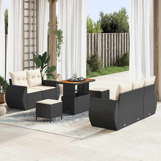 Conjunto de Sofá de Jardim 8 pcs Preto e creme 90 x 55 x 71 cm