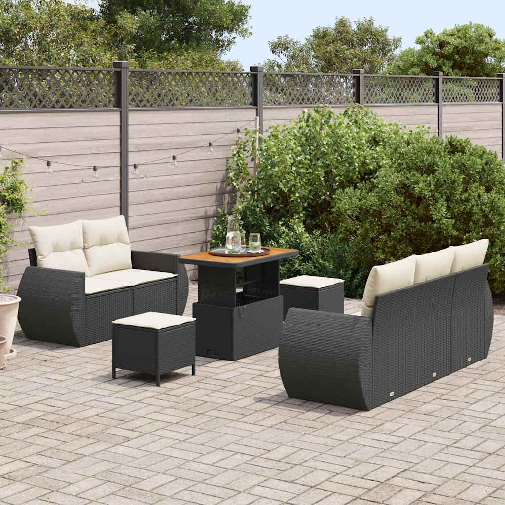 Conjunto de Sofá de Jardim 8 pcs Preto e creme 90 x 55 x 71 cm