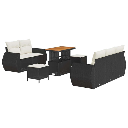 Conjunto de Sofá de Jardim 8 pcs Preto e creme 90 x 55 x 71 cm