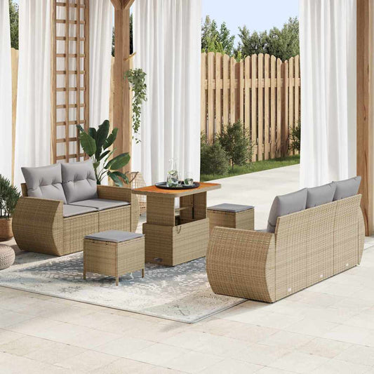 Conjunto de Sofá de Jardim Manual 8 pcs bege e cinzento claro