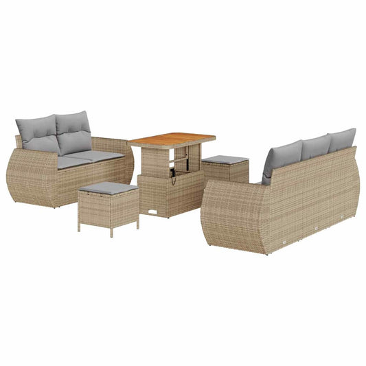 Conjunto de Sofá de Jardim Manual 8 pcs bege e cinzento claro