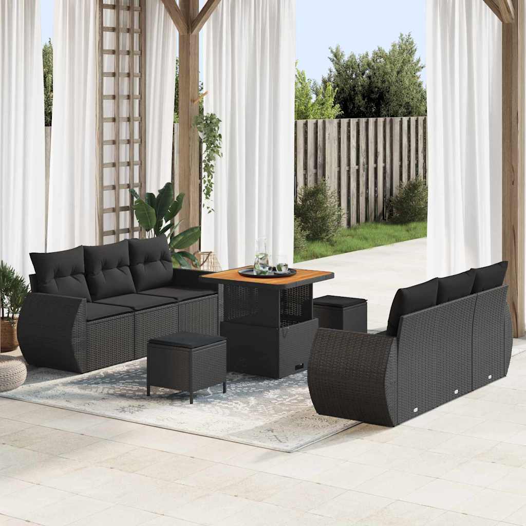 Conjunto de Sofá de Jardim com almofada Manual 9 pcs Preto