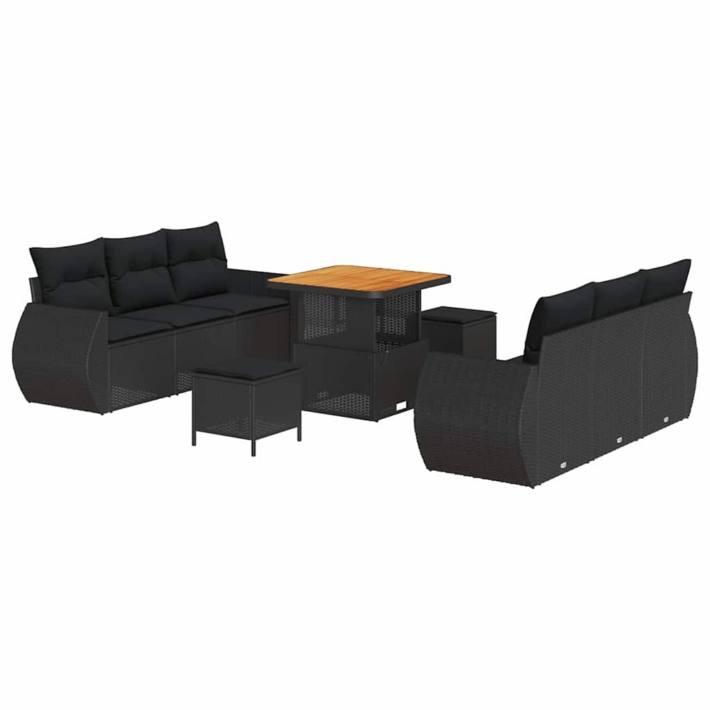 Conjunto de Sofá de Jardim com almofada Manual 9 pcs Preto