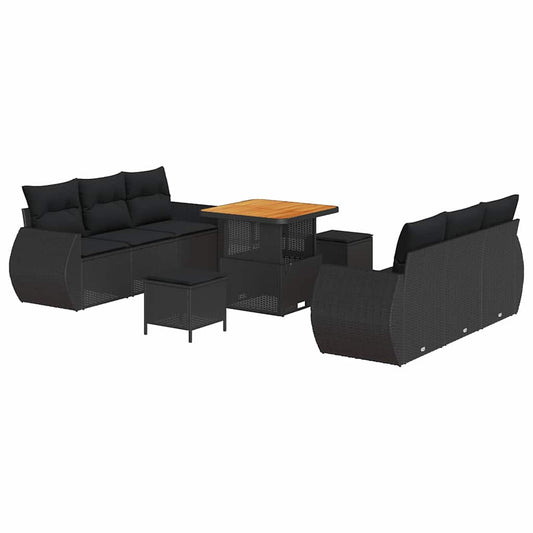 Conjunto de Sofá de Jardim com almofada Manual 9 pcs Preto