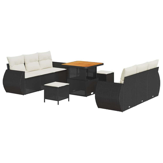 Conjunto de Sofá de Jardim com almofada 9 pcs Preto e creme