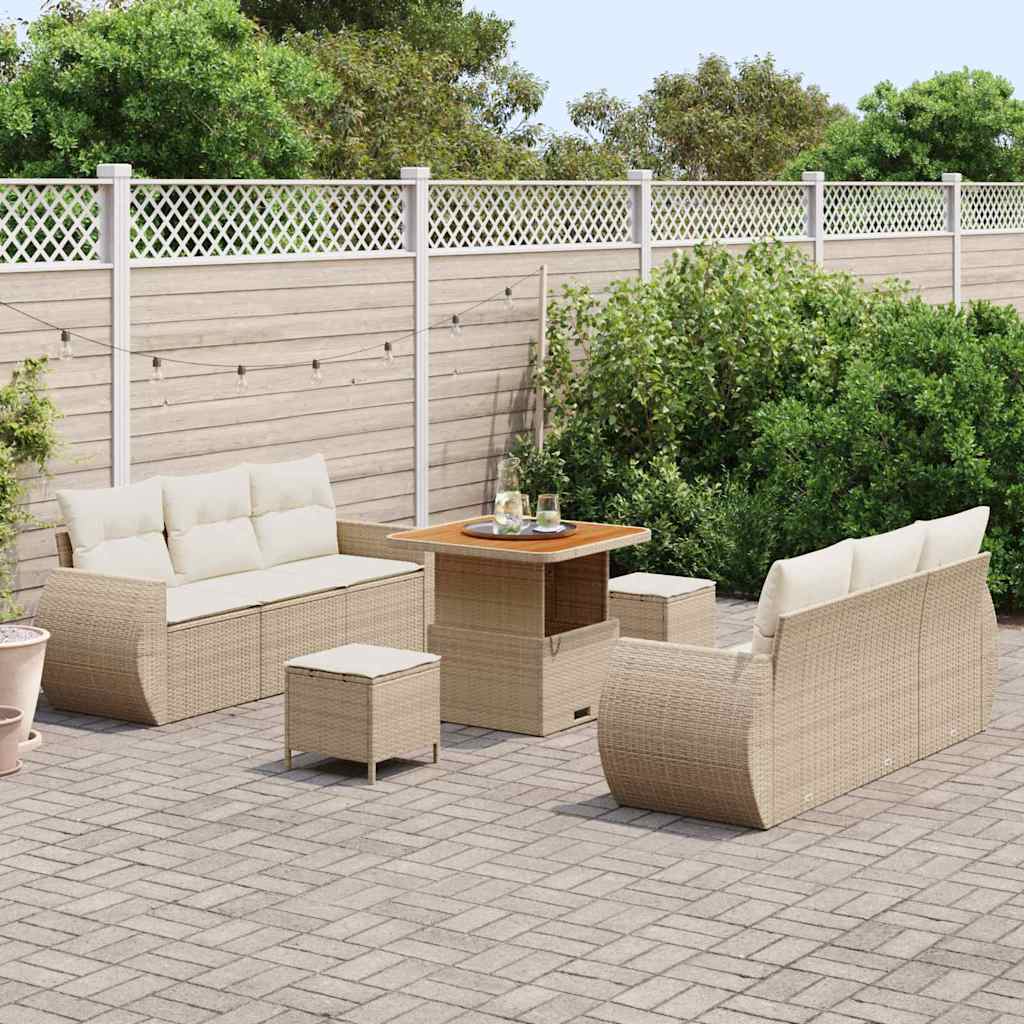 Conjunto de Sofá de Jardim com almofada 9 pcs bege e creme