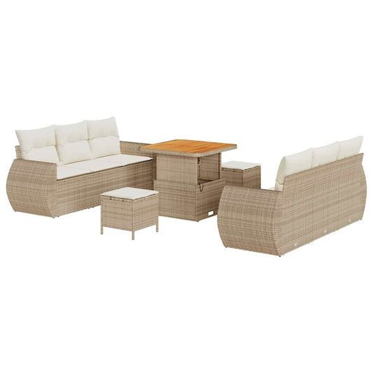 Conjunto de Sofá de Jardim com almofada 9 pcs bege e creme