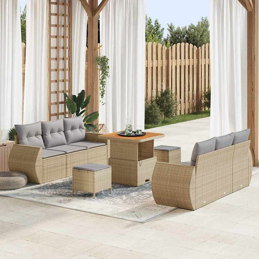 Conjunto de Sofá de Jardim Manual 9 pcs bege e cinzento claro