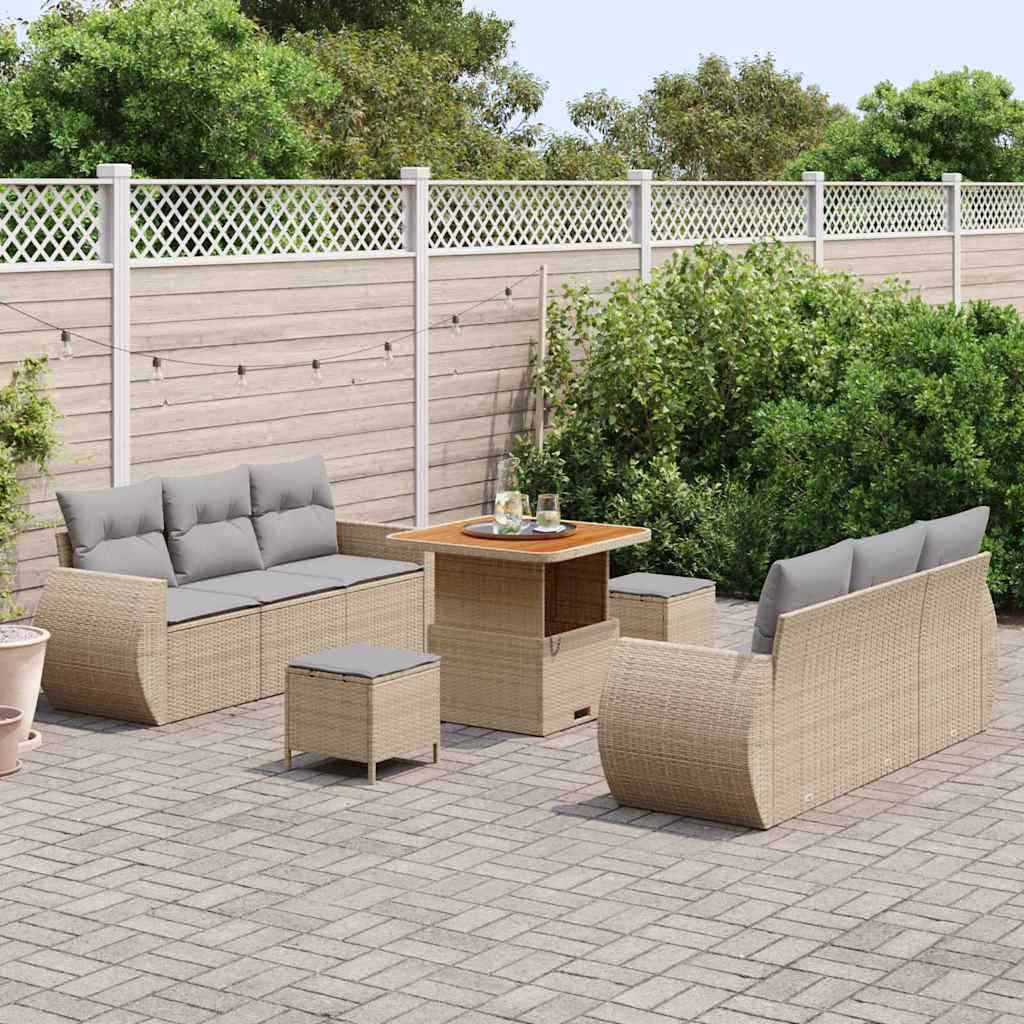 Conjunto de Sofá de Jardim Manual 9 pcs bege e cinzento claro