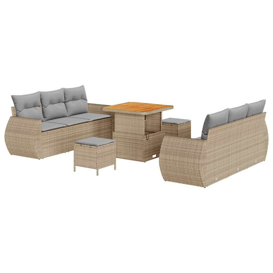 Conjunto de Sofá de Jardim Manual 9 pcs bege e cinzento claro