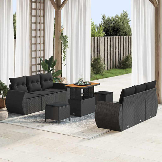 Conjunto de Sofá de Jardim com almofada Manual 9 pcs Preto