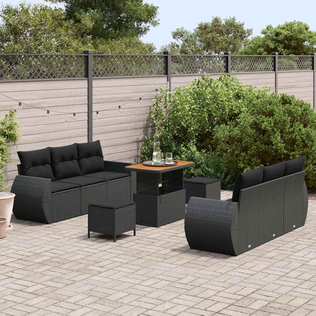 Conjunto de Sofá de Jardim com almofada Manual 9 pcs Preto