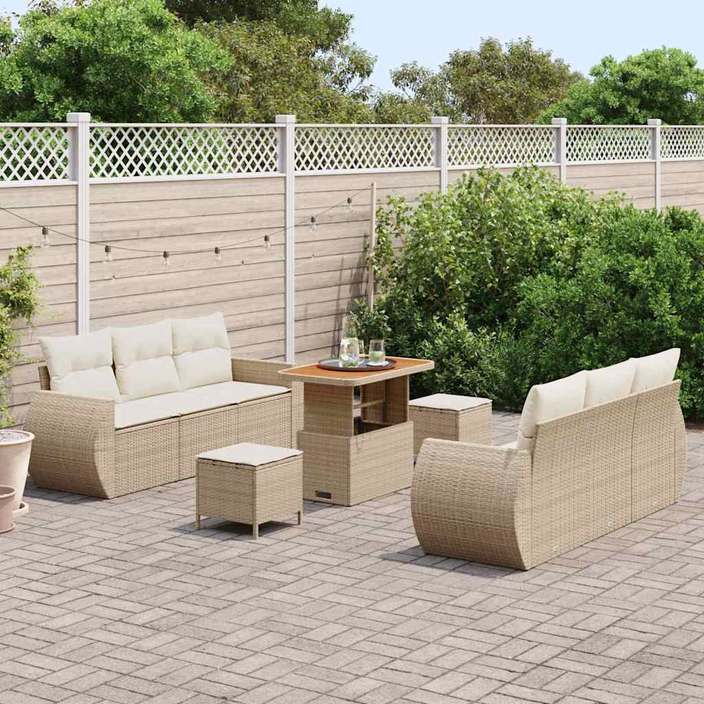 Conjunto de Sofá de Jardim com almofada 9 pcs bege e creme