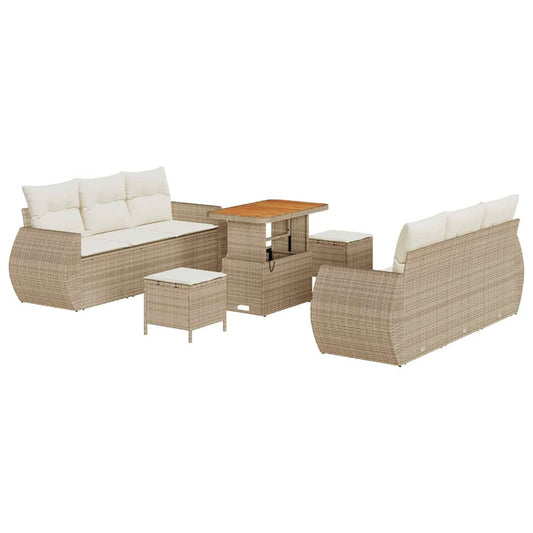 Conjunto de Sofá de Jardim com almofada 9 pcs bege e creme