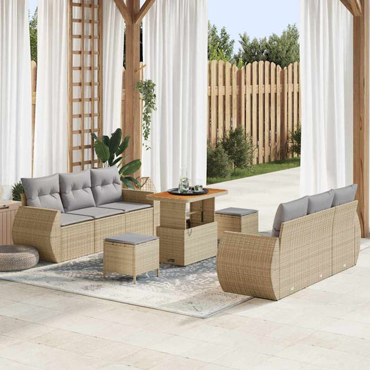Conjunto de Sofá de Jardim Manual 9 pcs bege e cinzento claro