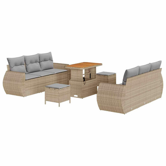 Conjunto de Sofá de Jardim Manual 9 pcs bege e cinzento claro