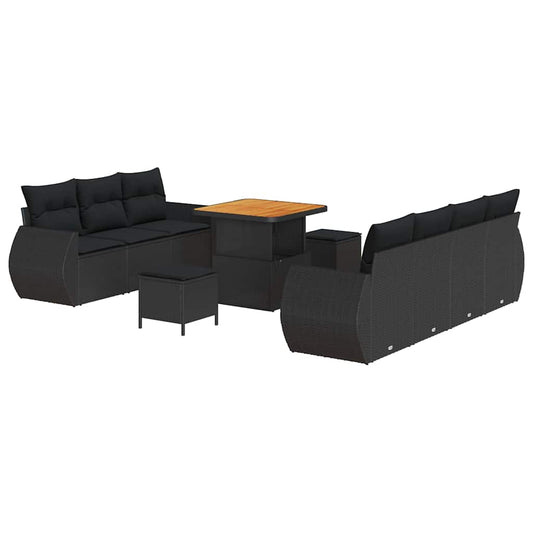 Conjunto de Sofá de Jardim com almofada Manual 10 pcs Preto
