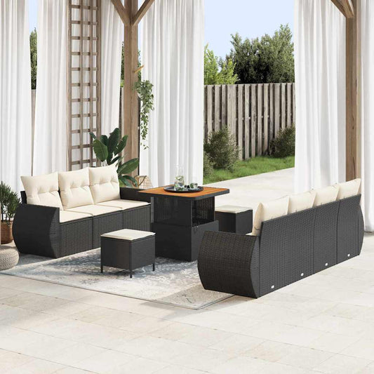 Conjunto de Sofá de Jardim 10 pcs Preto e creme 80 x 80 x 71 cm