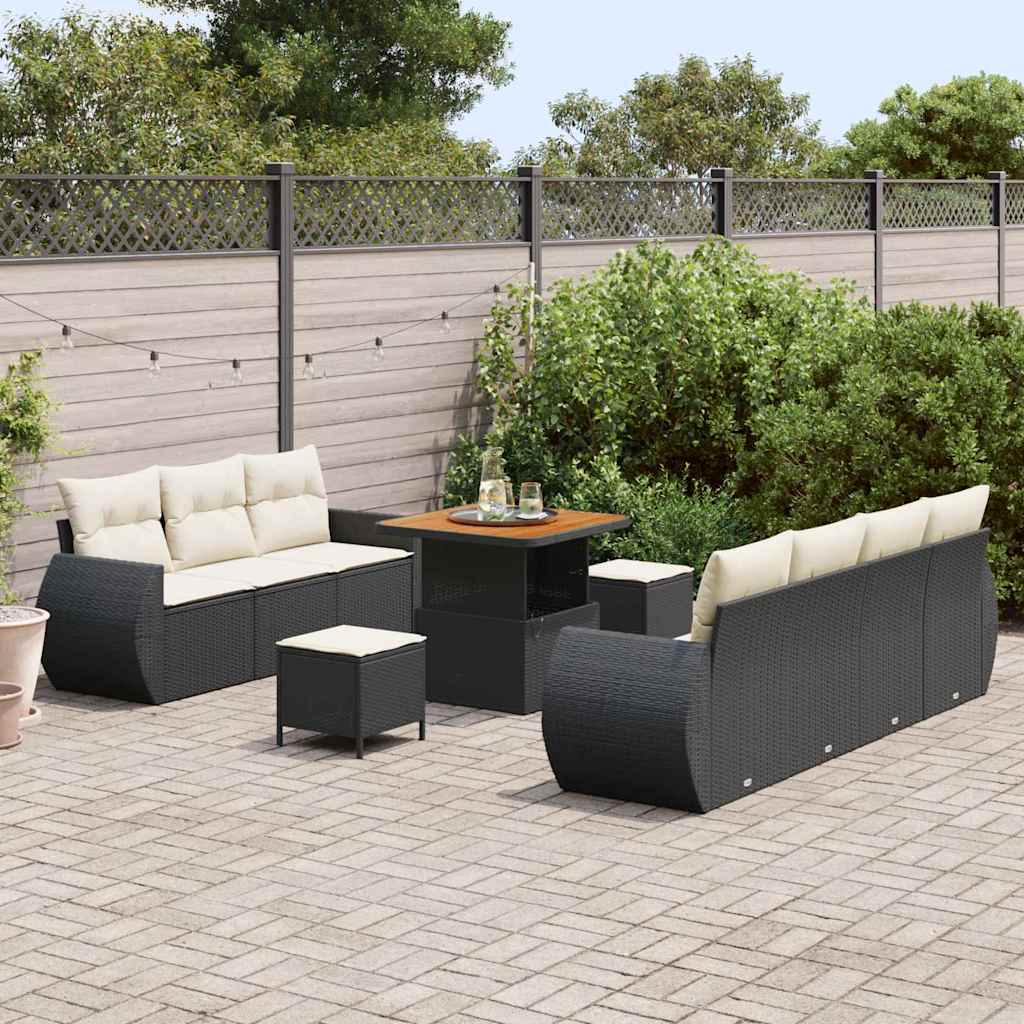 Conjunto de Sofá de Jardim 10 pcs Preto e creme 80 x 80 x 71 cm