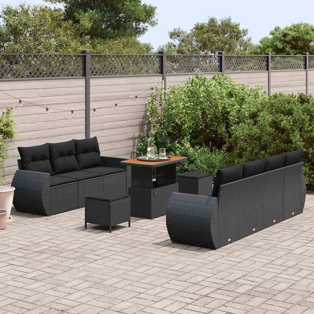 Conjunto de Sofá de Jardim Manual 10 pcs Preto 90 x 55 x 71 cm