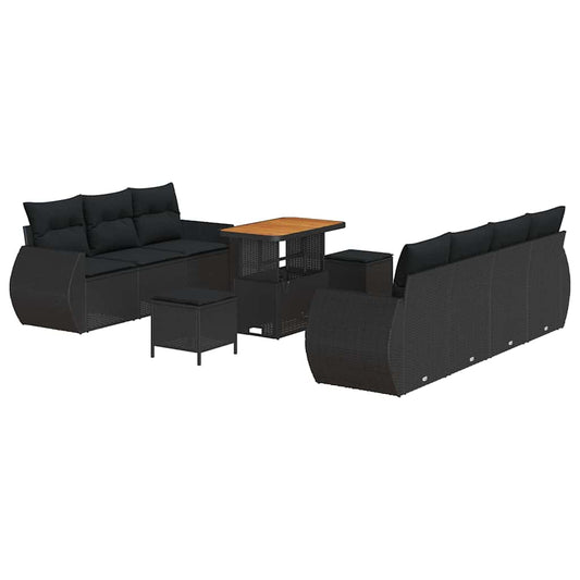 Conjunto de Sofá de Jardim Manual 10 pcs Preto 90 x 55 x 71 cm