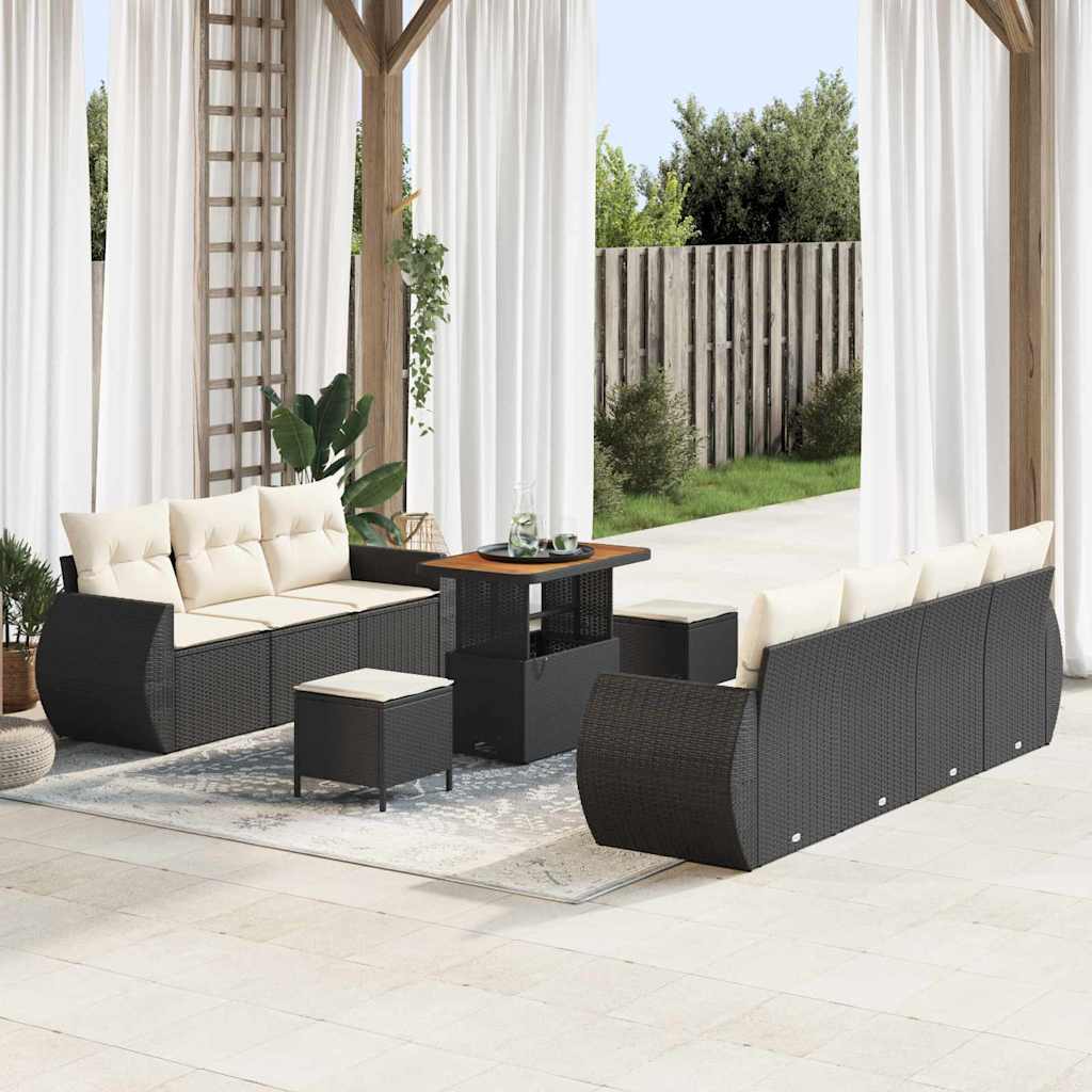 Conjunto de Sofá de Jardim 10 pcs Preto e creme 90 x 55 x 71 cm