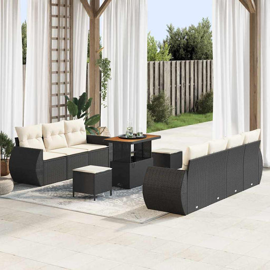 Conjunto de Sofá de Jardim 10 pcs Preto e creme 90 x 55 x 71 cm