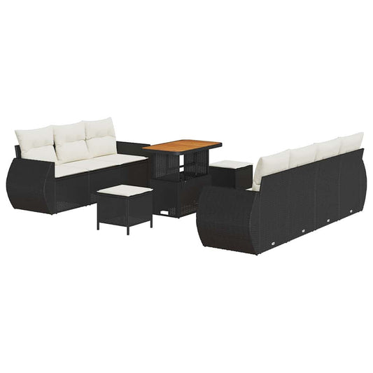 Conjunto de Sofá de Jardim 10 pcs Preto e creme 90 x 55 x 71 cm