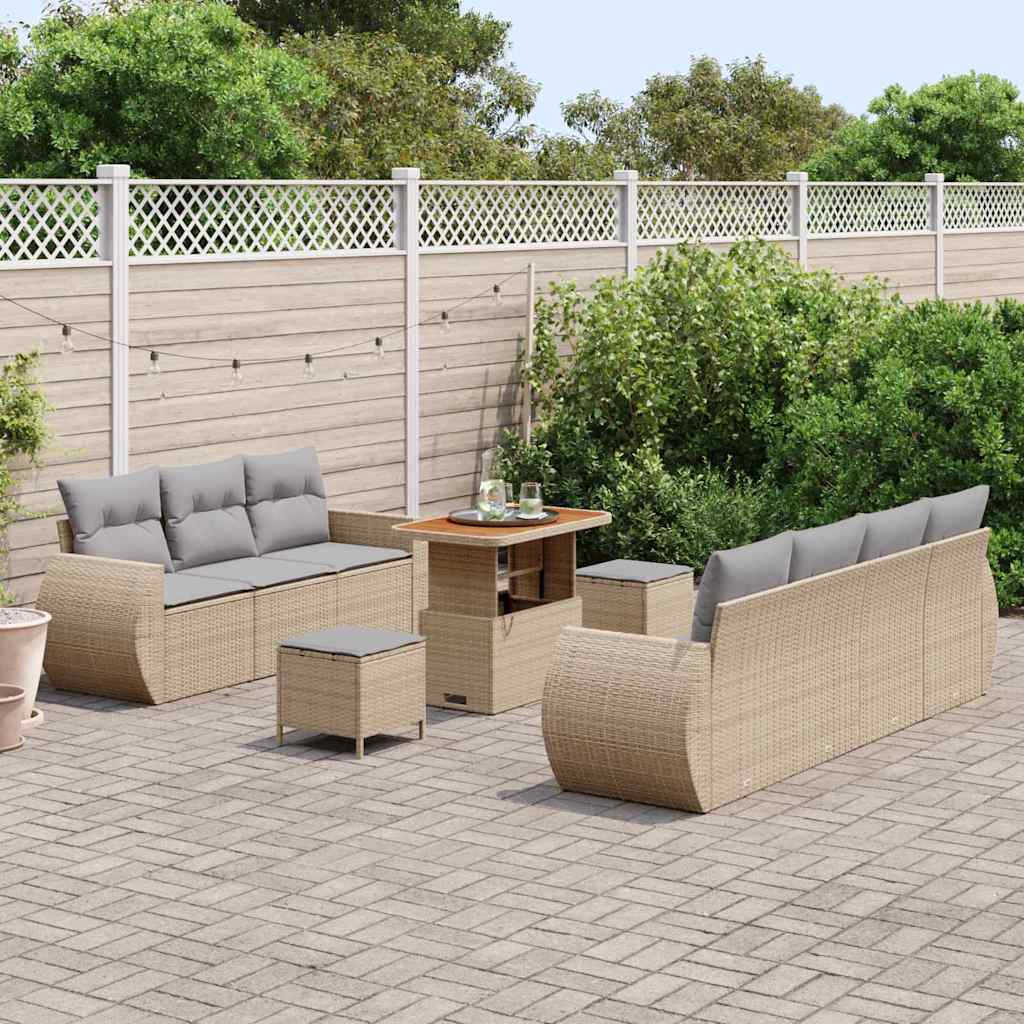 Conjunto de Sofá de Jardim Manual 10 pcs bege e cinzento claro