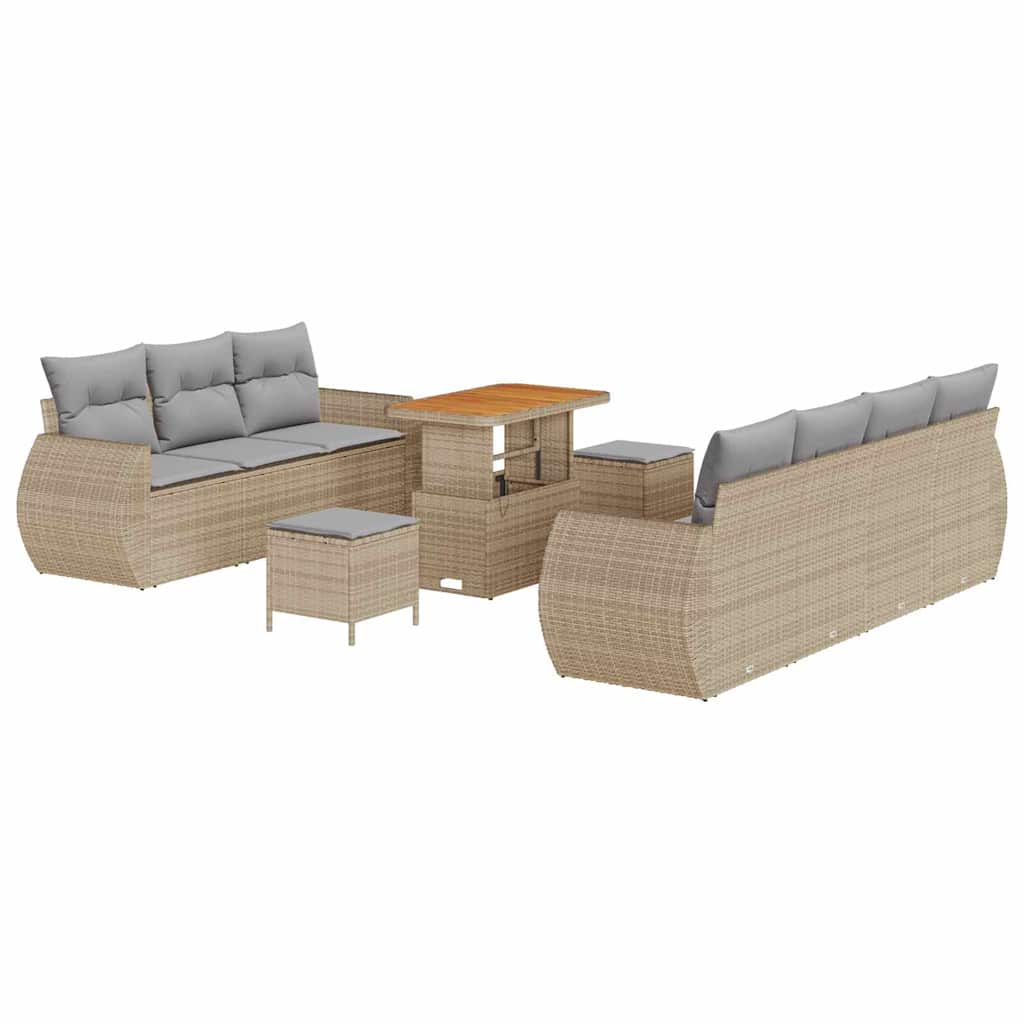 Conjunto de Sofá de Jardim Manual 10 pcs bege e cinzento claro