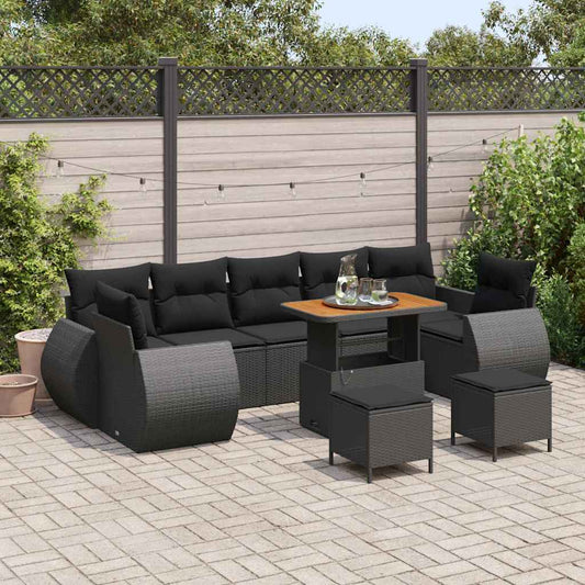 Conjunto de Sofá de Jardim com almofada Manual 10 pcs Preto