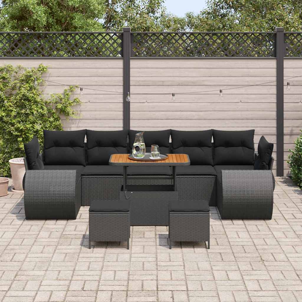Conjunto de Sofá de Jardim com almofada Manual 10 pcs Preto