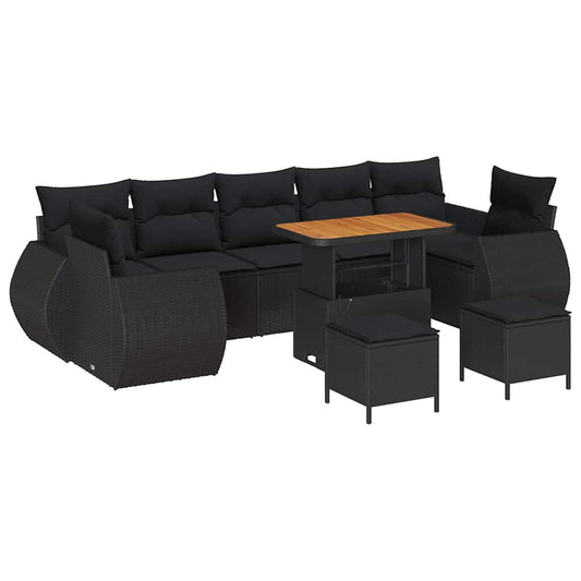 Conjunto de Sofá de Jardim com almofada Manual 10 pcs Preto