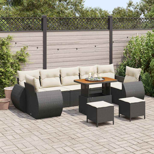 Conjunto de Sofá de Jardim com almofada 10 pcs Preto e creme