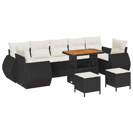 Conjunto de Sofá de Jardim com almofada 10 pcs Preto e creme