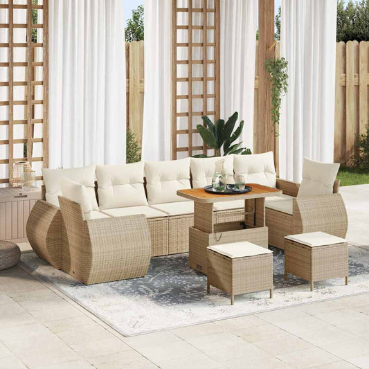 Conjunto de Sofá de Jardim com almofada 10 pcs bege e creme