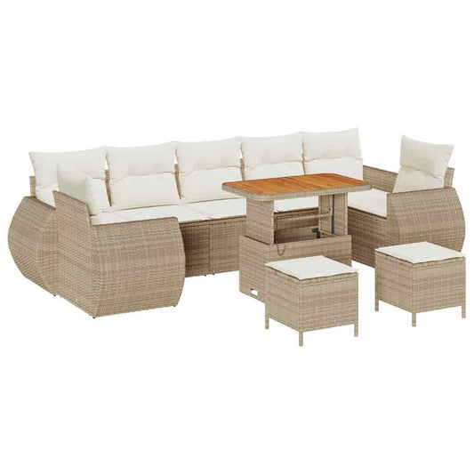 Conjunto de Sofá de Jardim com almofada 10 pcs bege e creme
