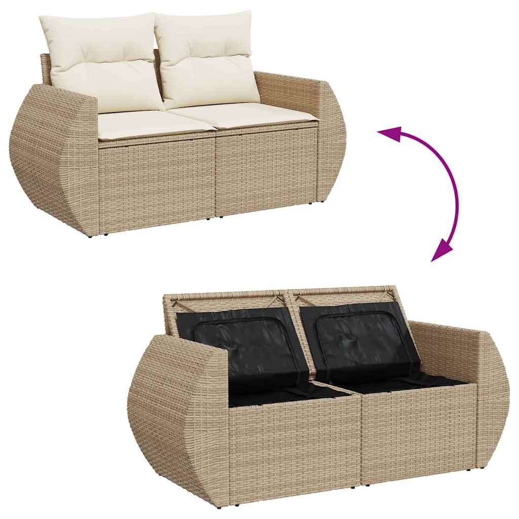 Conjunto de Sofá de Jardim com almofada 10 pcs bege e creme