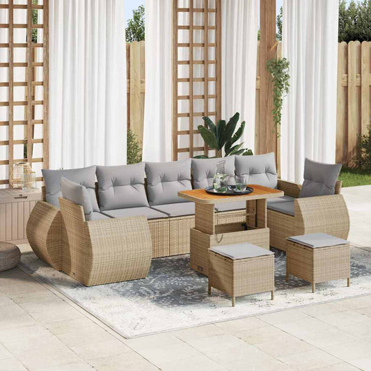 Conjunto de Sofá de Jardim Manual 10 pcs bege e cinzento claro