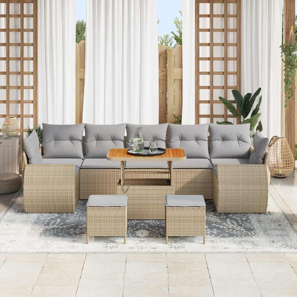 Conjunto de Sofá de Jardim Manual 10 pcs bege e cinzento claro