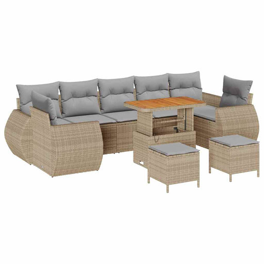 Conjunto de Sofá de Jardim Manual 10 pcs bege e cinzento claro