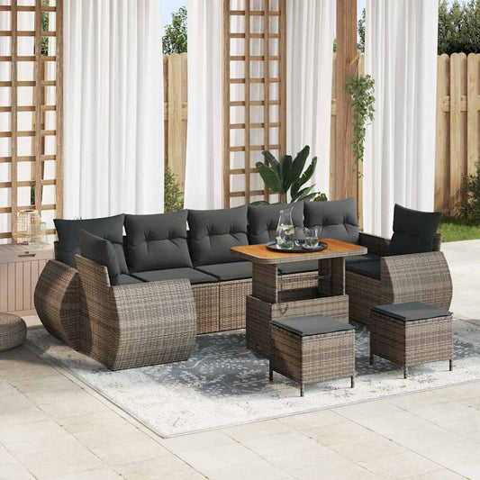 Conjunto de Sofá de Jardim com almofada Manual 10 pcs Cinzeto
