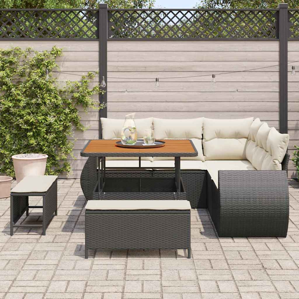 Conjunto de Sofá de Jardim com almofada 8 pcs Preto e creme