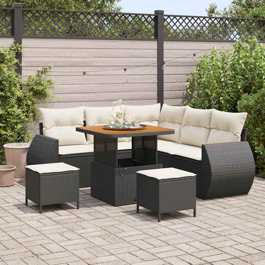 Conjunto de Sofá de Jardim 8 pcs Preto e creme 80 x 80 x 71 cm