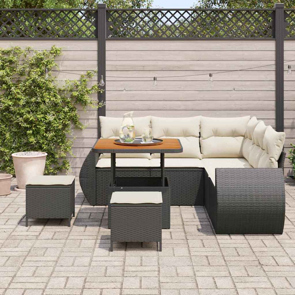 Conjunto de Sofá de Jardim 8 pcs Preto e creme 80 x 80 x 71 cm