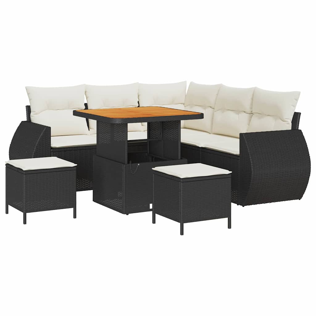 Conjunto de Sofá de Jardim 8 pcs Preto e creme 80 x 80 x 71 cm