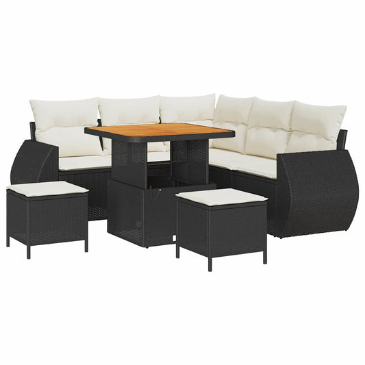 Conjunto de Sofá de Jardim 8 pcs Preto e creme 80 x 80 x 71 cm