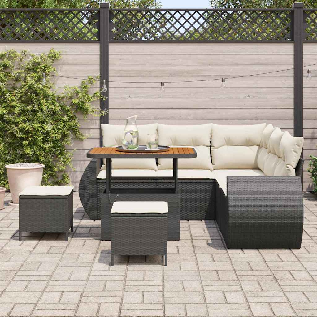 Conjunto de Sofá de Jardim 8 pcs Preto e creme 90 x 55 x 71 cm
