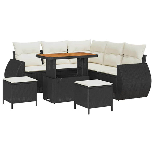 Conjunto de Sofá de Jardim 8 pcs Preto e creme 90 x 55 x 71 cm