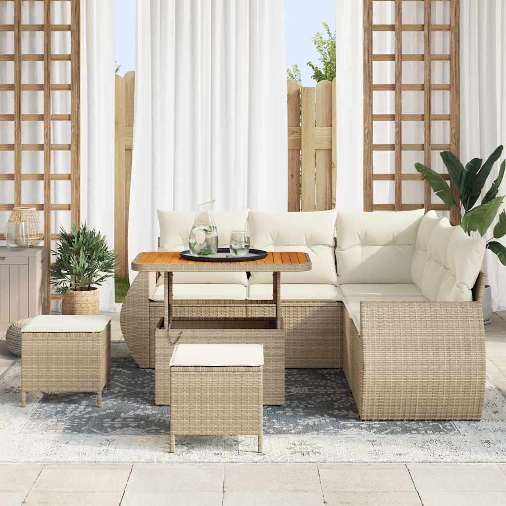 Conjunto de Sofá de Jardim 8 pcs bege e creme 90 x 55 x 71 cm